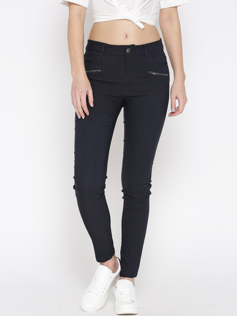 

OVS Women Navy Slim Fit Solid Trousers, Navy blue