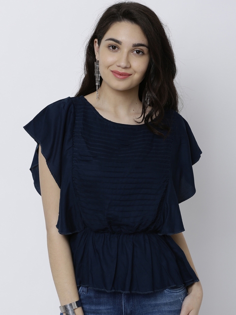 

Tokyo Talkies Women Navy Blue Solid Peplum Top