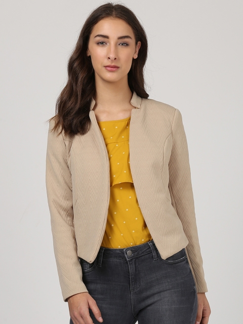 

Harpa Women Beige Self Design Open Front Jacket