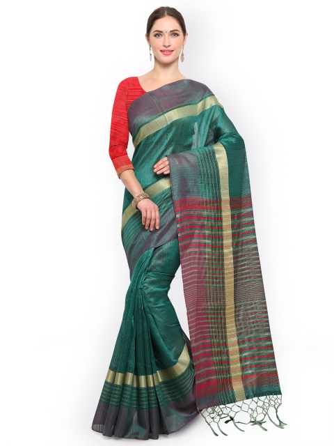 

Saree mall Green Striped Silk Blend Saree