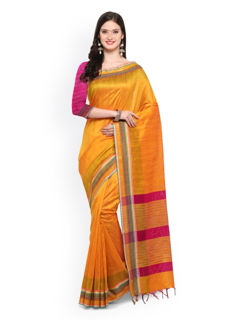 

Saree mall Yellow Silk Blend Solid Maheshwari Saree