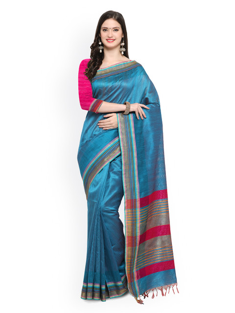 

Saree mall Teal Silk Blend Solid Maheshwari Saree