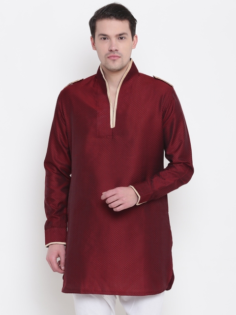 

Manish Creations Men Maroon Woven Design Straight Short Kurta