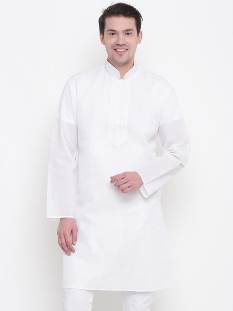

Manish Creations Men White Striped Straight Kurta