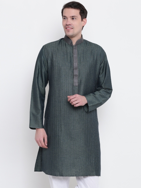 

Manish Creations Men Green Self-Striped Straight Kurta