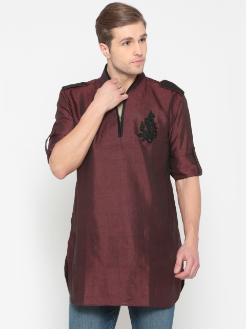 

Manish Creations Men Maroon Solid Pathani Kurta