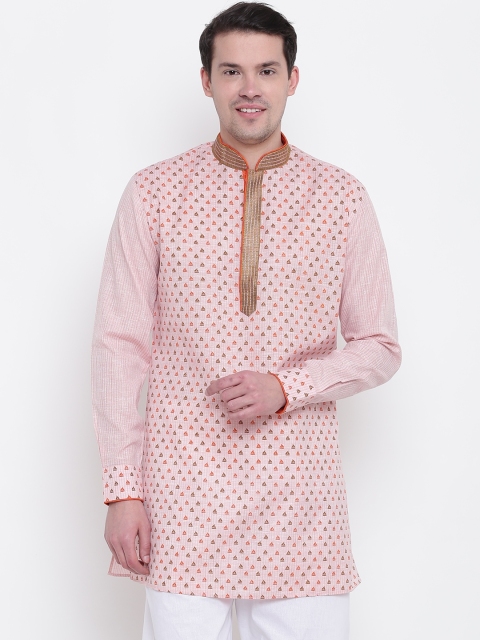 

Manish Creations Men Pink Printed Straight Kurta