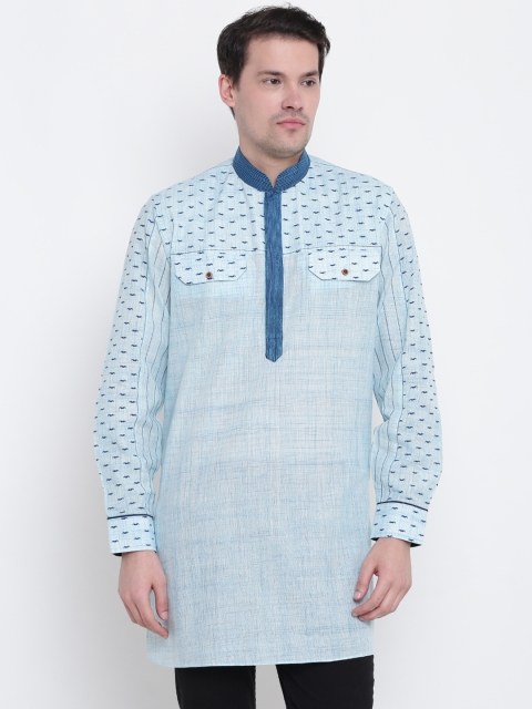 

Manish Creations Men Blue Printed Detail Straight Kurta