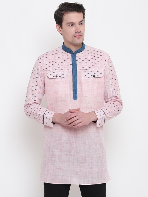 

Manish Creations Men Pink Quirky Printed Straight Kurta