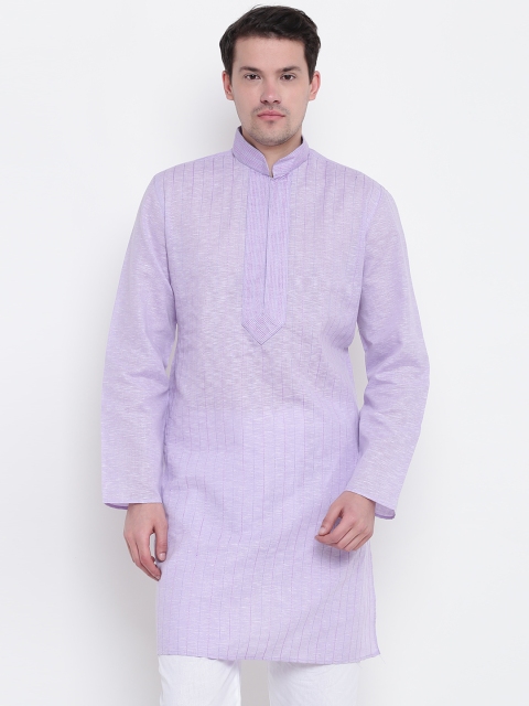 

Manish Creations Men Lavender Self-Striped Straight Kurta