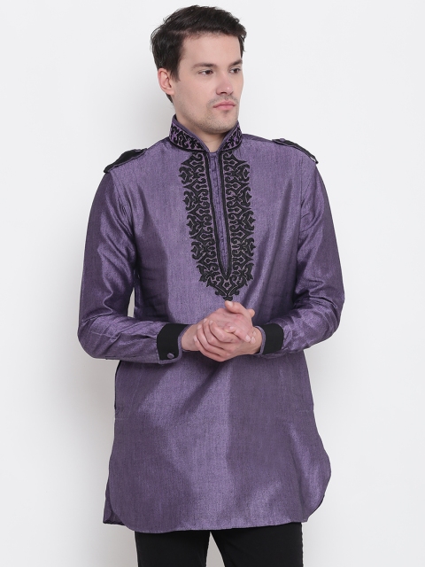 

Manish Creations Men Purple Yoke Design Straight Kurta