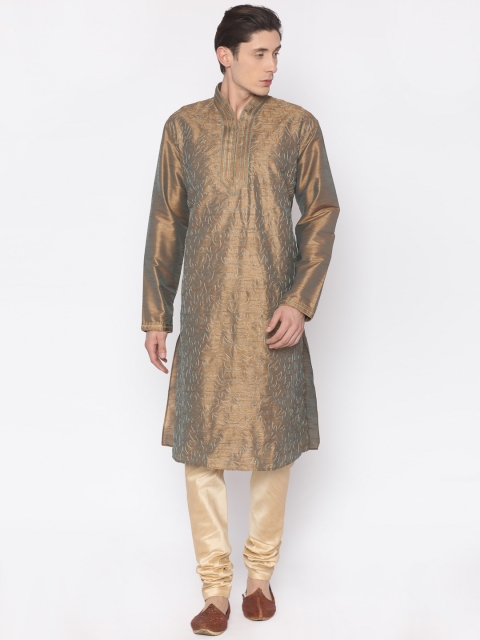 

Manish Creations Men Brown & Beige Self Design Kurta with Churidar