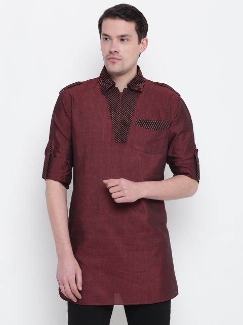 

Manish Creations Men Maroon Solid Pathani Kurta