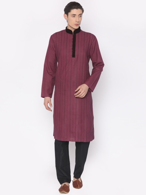 

Manish Creations Men Burgundy & Black Striped Kurta with Pyjamas