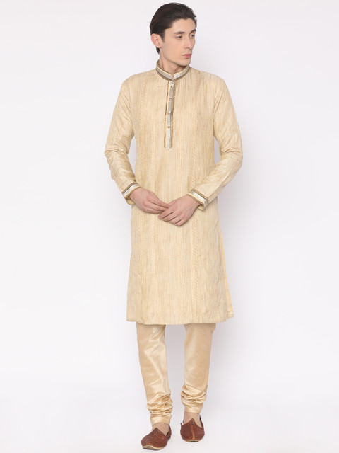 

Manish Creations Men Beige Solid Kurta with Churidar