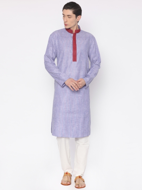 

Manish Creations Men Blue & White Striped Kurta with Pyjamas