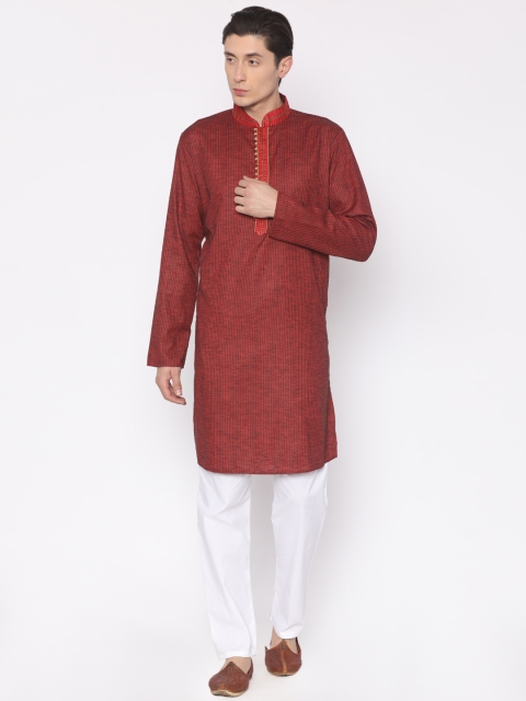 

Manish Creations Men Maroon & White Striped Kurta with Pyjamas