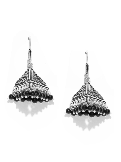 

Priyaasi Black Oxidised Silver-Plated Textured Jhumkas