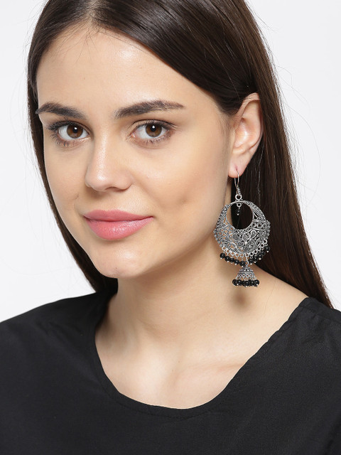 

Priyaasi Black Oxidised Silver-Plated Chandbalis