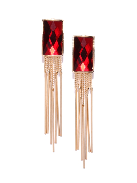 

PRITA Gold-Toned & Red Geometric Drop Earrings