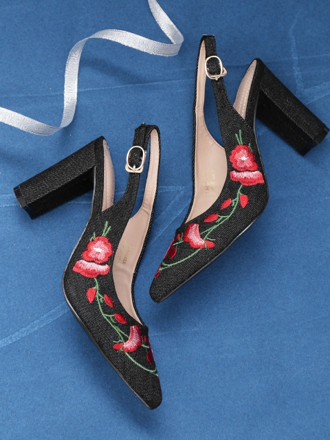 

DressBerry Women Black Embroidered Pumps