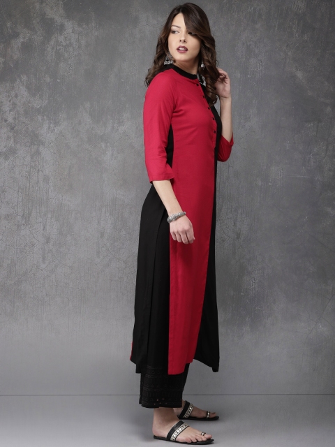 

Anouk Women Red & Black Colourblocked Straight Kurta