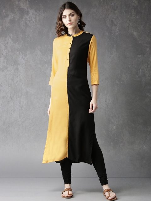 

Anouk Women Yellow & Black Colourblocked Straight Kurta