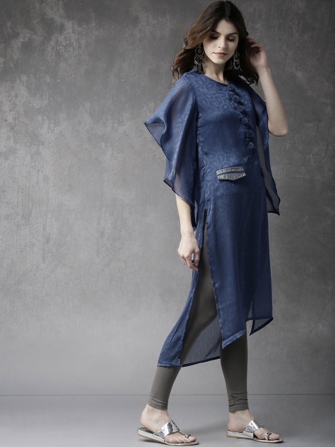 

Anouk Women Blue Woven Design Straight Kurta