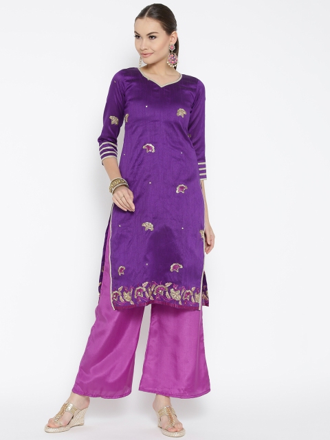 

Banarasi Style Women Purple & Magenta Embroidered Kurta with Palazzos