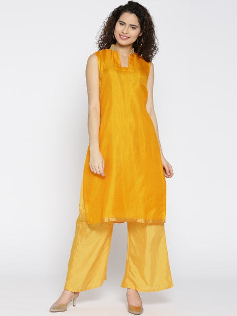 

Banarasi Style Women Yellow Silk Self-Checked Kurta with Palazzos