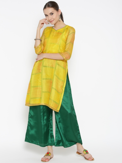

Banarasi Style Women Yellow & Green Printed Kurta with Palazzos