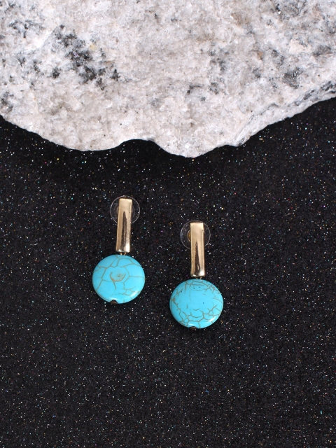 

Ayesha Turquoise Blue & Gold-Toned Circular Drop Earrings