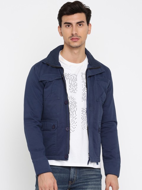 

Wrangler Men Navy Blue Solid Denim Jacket