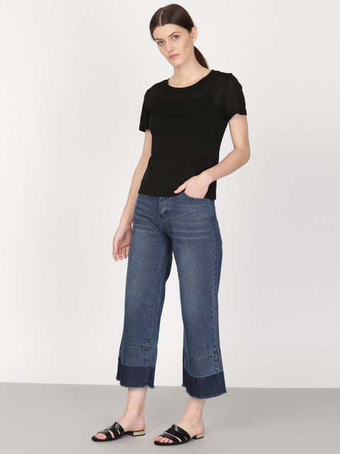 

ether women Blue Mid Rise Clean Look Culottes