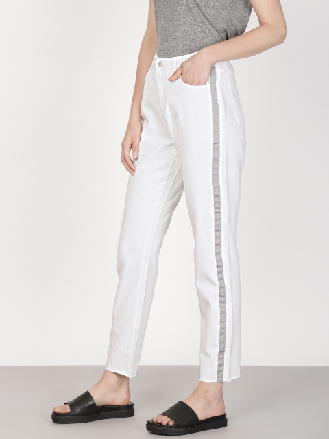 

ether Women White Mid-Rise Jeans with Taping, Off white