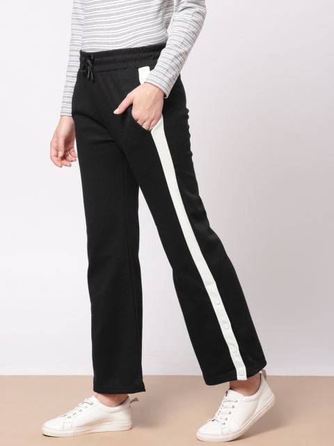 

ether Women Black Solid Bootcut Trousers with Taping