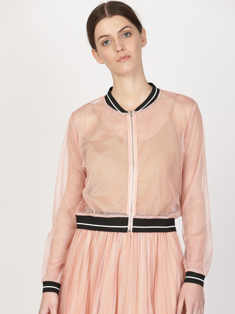 

ether Women Peach-Coloured Solid Mesh Jacket