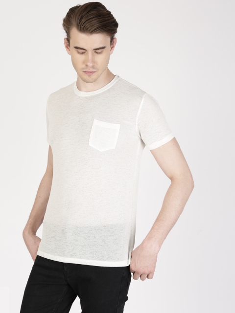 

ether Men White Solid Round Neck T-shirt