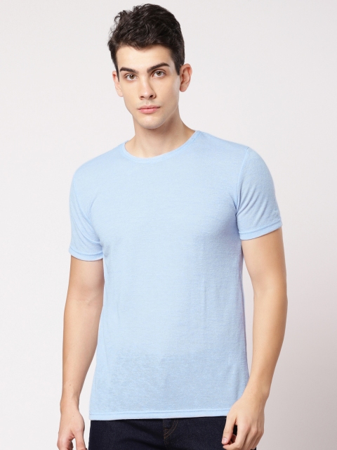 

ether Men Blue Solid Round Neck T-shirt