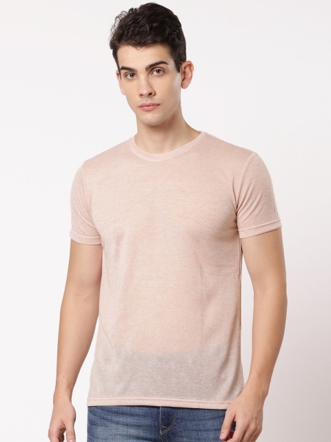 

ether Men Pink Solid Round Neck T-shirt