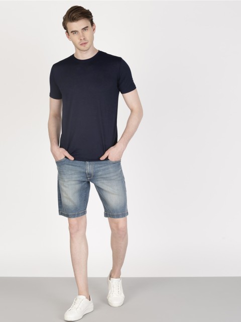 

ether Men Navy Self Design Round Neck T-shirt, Navy blue
