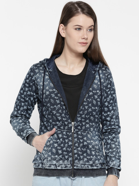 

Monte Carlo Women Navy Printed Hooded Jacket, Navy blue