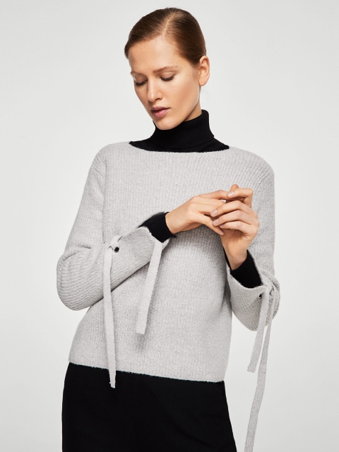 

MANGO Women Grey Self Design Sweater