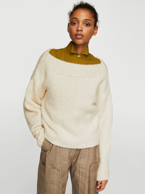 

MANGO Women Off-White Solid Sweater