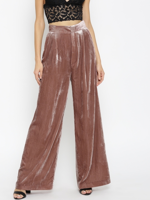 

MANGO Women Dusty Pink Regular Fit Solid Parallel Trousers with Velvet-Finish