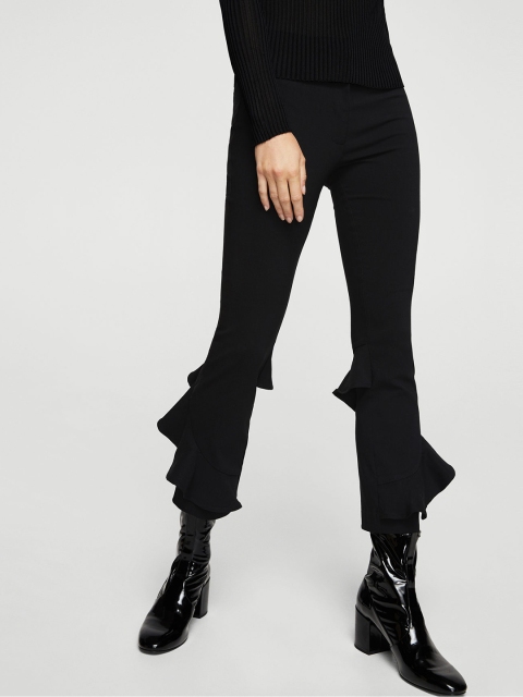 

MANGO Women Black Regular Fit Solid Trousers