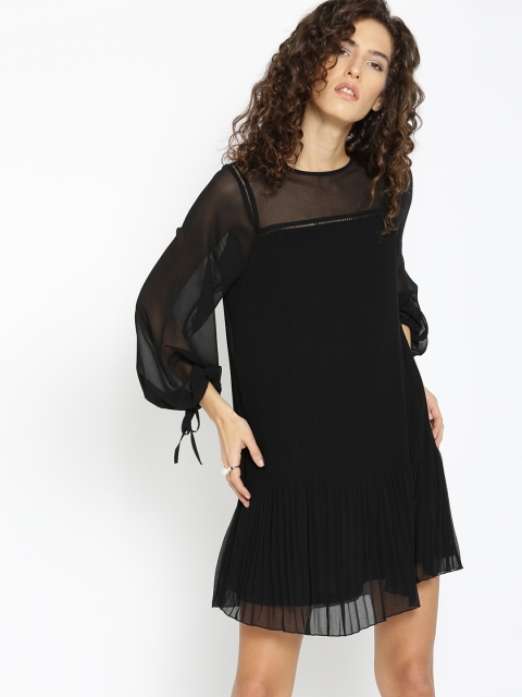 

MANGO Women Black Semi-Sheer A-Line Dress