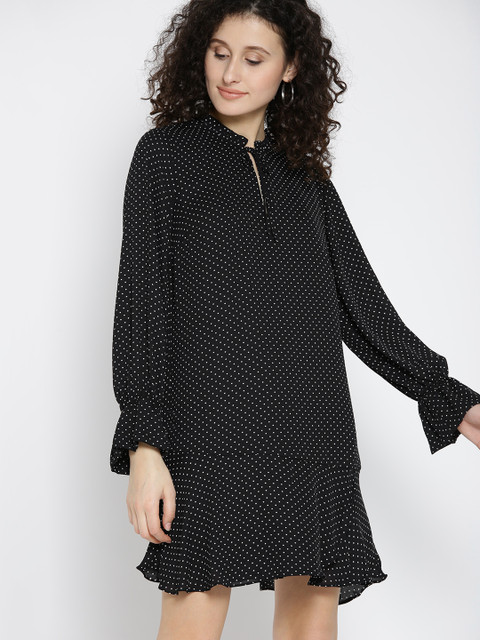 

MANGO Women Black Polka Dot Print A-Line Dress