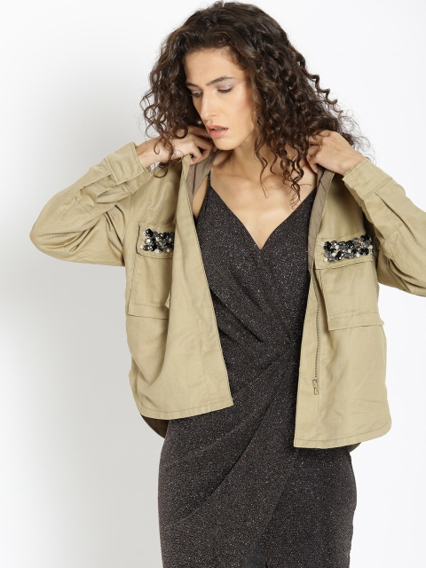

MANGO Women Khaki Solid Tailored Jacket