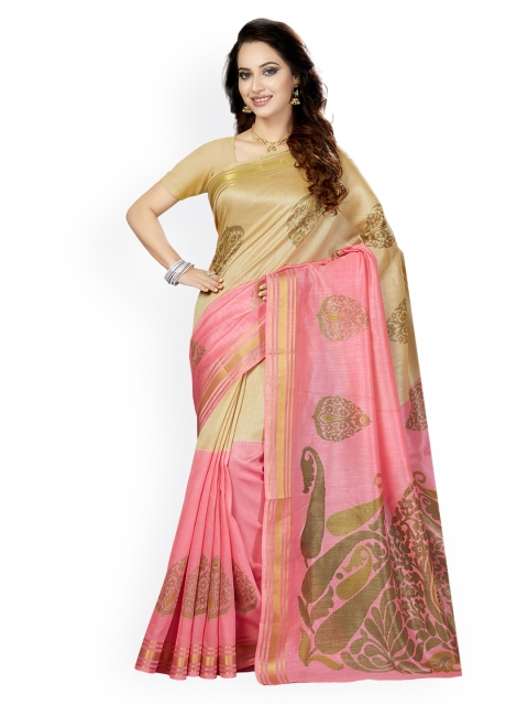 

Ishin Beige & Pink Art Silk Woven Design Bhagalpuri Saree